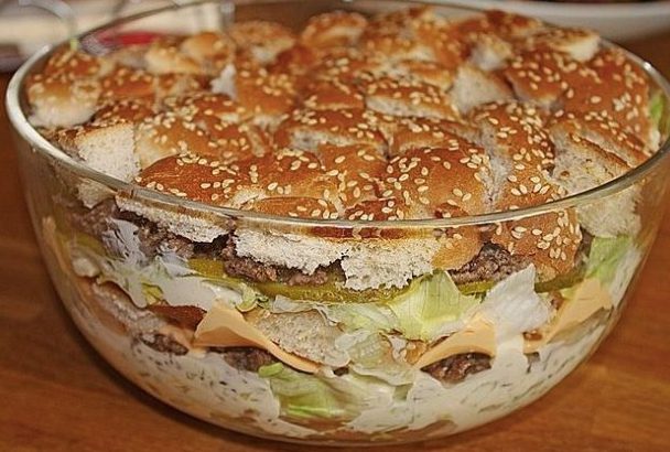 Big Mac als Schichtsalat, Ohne aufwand aber unheimlich lecker!