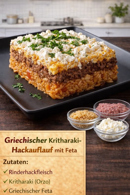 Griechischer Kritharaki-Hackauflauf mit Feta