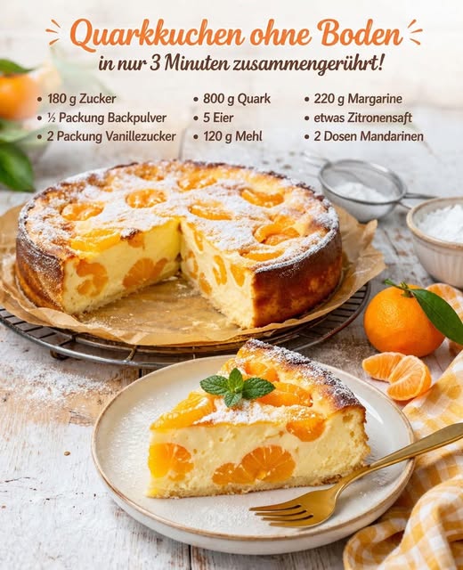 Mandarinen Quarkkuchen ohne Boden