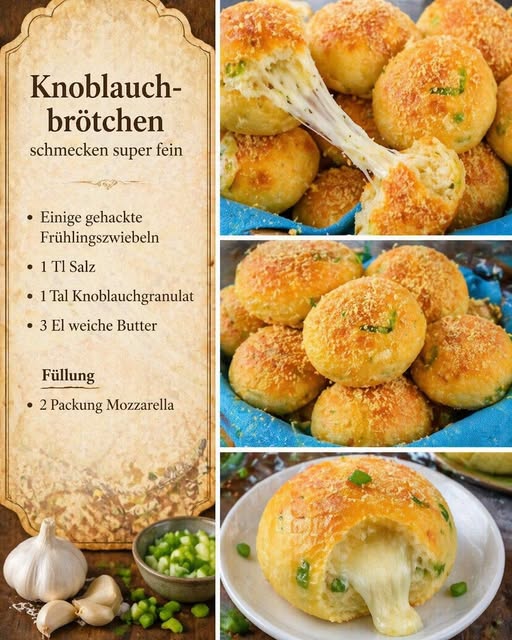 Knoblauch Brötchen gefüllt mit Mozzarella Käse
