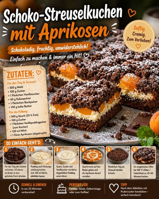 Schoko-Streuselkuchen mit Aprikosen