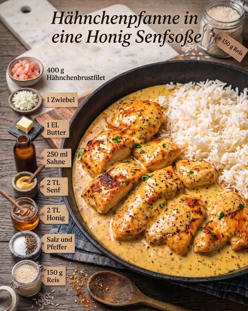 Hähnchenpfanne in Honig Senf Soße